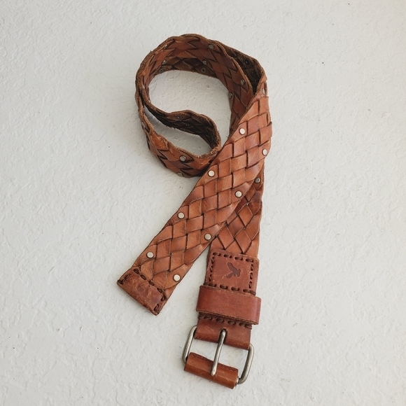 Americal Eagle Western Braided Woven Leather Studded Men's Cognac Size S/M - Picture 8 of 9